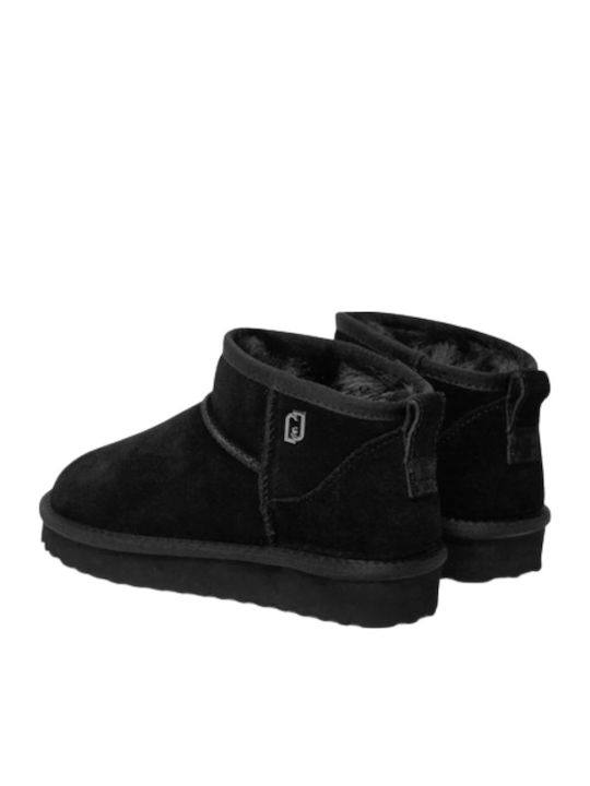 Leather Women's Ankle Boots with Fur Black