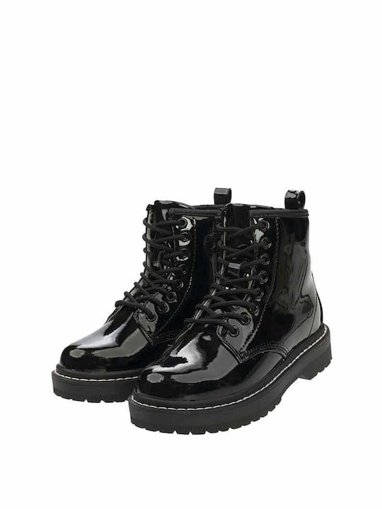 Lelli Kelly Kids PU Leather Military Boots with Zipper Black