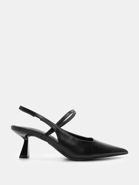 Luigi Synthetic Leather Pointed Toe Black Medium Heels with Strap