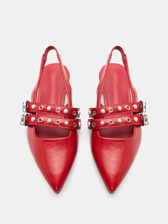 Luigi Synthetic Leather Pointed Toe Red Low Heels with Strap