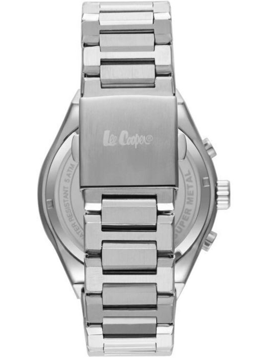 Lee Cooper Dual Time Мъжки Часовник 50мм Хронограф На батерия с Сребърен Метална Гривна