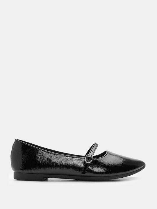 Luigi Synthetic Leather Pointy Ballerinas with Strap Black