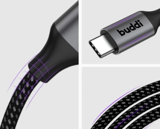 Buddi Video Cable USB-C male - USB-C 100W PD Μαύρο 1.5m 122571