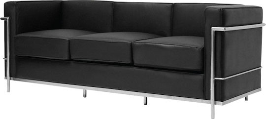 Genova Триместен Диван Изкуствена Кожа Черен 188x73x71см Е947,32