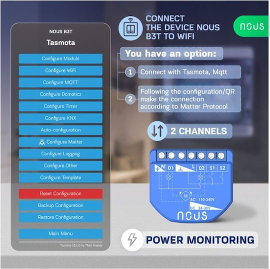 Nous Smart Switch 2 Καναλιών Wi-Fi