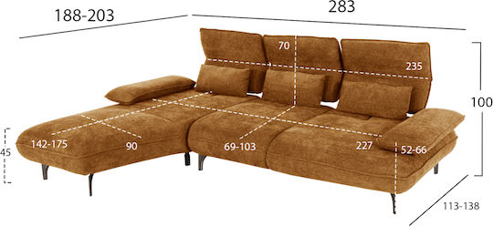 Eck Sofa Bett mit Linker Ecke Keramidi 283x188x100cm