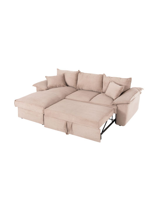 Aldo Corner Couch Bed with Left Corner and Storage Space Beige 256x159x87 cm