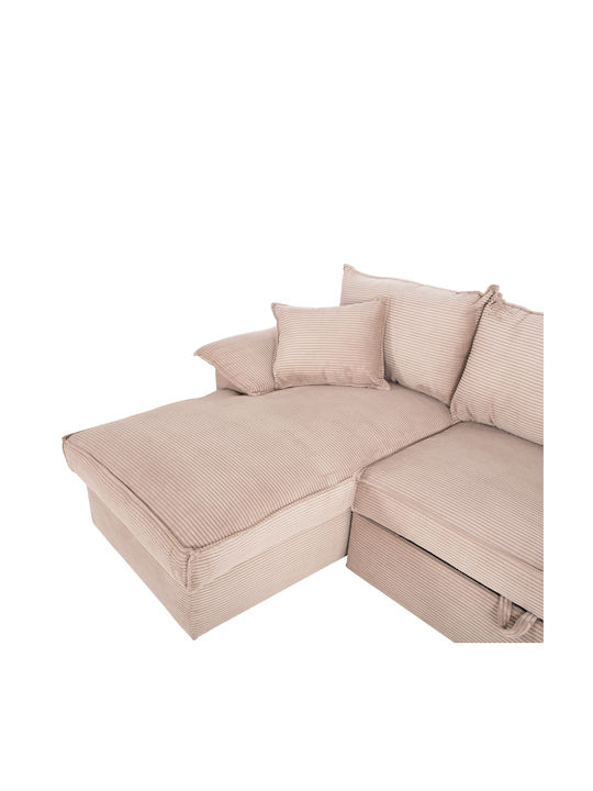 Aldo Corner Couch Bed with Left Corner and Storage Space Beige 256x159x87 cm