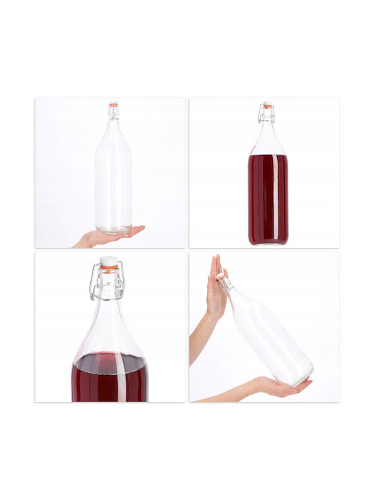 Kadax Μπουκάλι Νερού Γυάλινο με Φελλό Διάφανο 2000ml 3 Τεμάχια