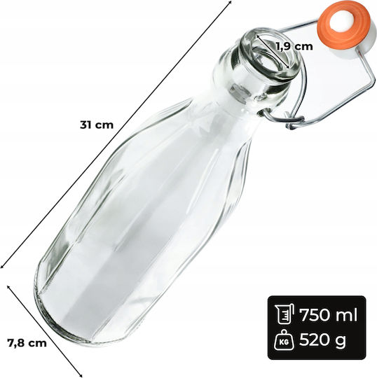 Kadax Μπουκάλι Νερού Γυάλινο με Φελλό Διάφανο 750ml 3 Τεμάχια
