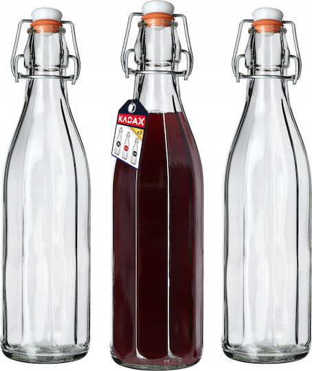 Kadax Μπουκάλι Νερού Γυάλινο με Φελλό Διάφανο 750ml 3 Τεμάχια