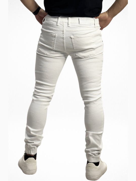 Men's Elastic Jeans Pants with Regular Straight Fit White