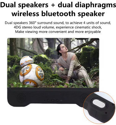 Μεγεθυντής Οθόνης Κινητού με Ηχείο Bluetooth σε Μαύρο χρώμα