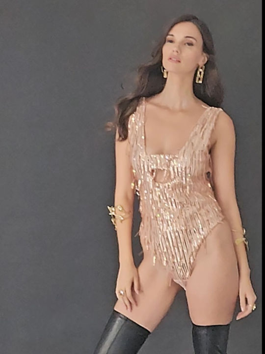 Bodysuit with Open Back Gold