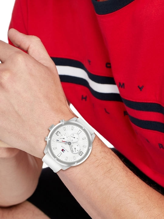 Tommy Hilfiger Wild Мъжки Часовник 50mm На Батерия С Бяла Каучукова Каишка