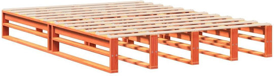 King Size Bed with Solid Wood Brown Wax with Slats for Mattress 190x190cm