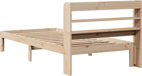 Pat Single Din Lemn Maro Cu Plăci Pentru Saltea 82x190cm