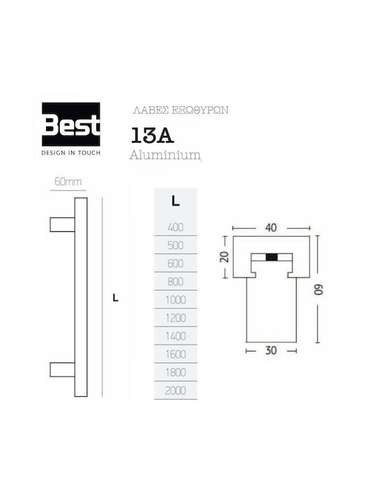 Front Door Handle Best 13a Center Distance D Handle Length L 1000/1200mm Best Aluminum