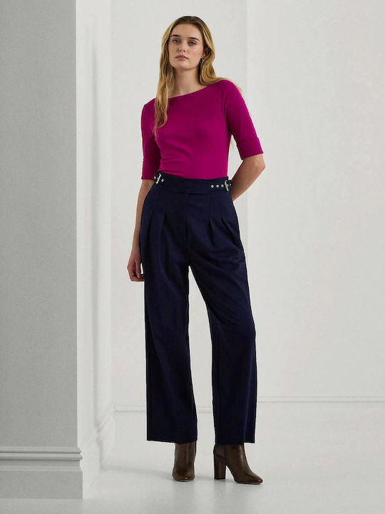 Women's Blouse Cotton Short Sleeve with Boat Neckline Fuchsia