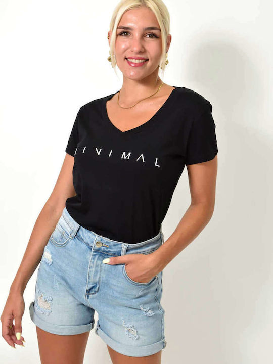 First Woman Women's T-shirt with V Neckline Black