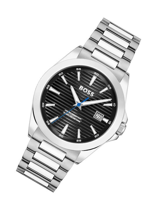 Boss Strike Ανδρικό Ρολόι 41mm Χρονογράφος Μπαταρίας με Ασημί Μεταλλικό Μπρασελέ