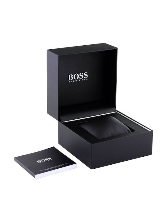 Boss Strike Ανδρικό Ρολόι 41mm Χρονογράφος Μπαταρίας με Ασημί Μεταλλικό Μπρασελέ