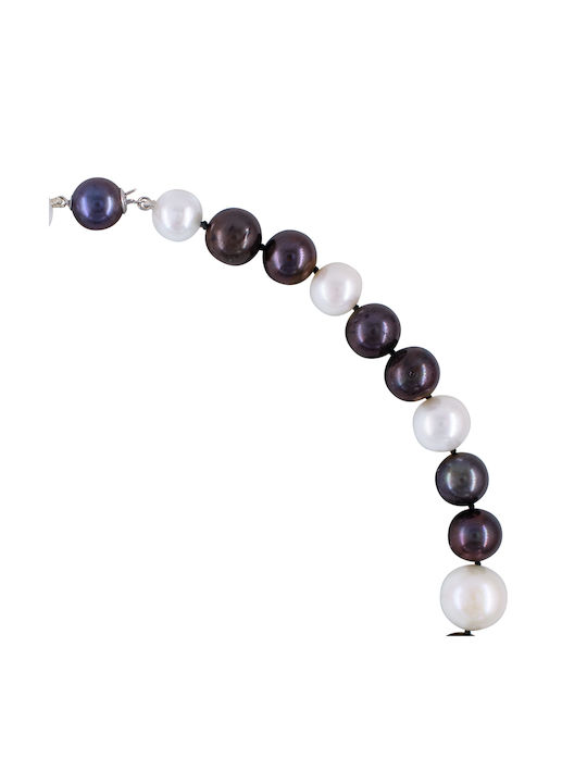 18K White Gold Necklace with Black and White Pearls Clasp F125573