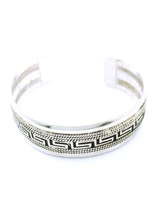 Silver 925 Handmade Handcuff Bracelet Oxidized Meander Design