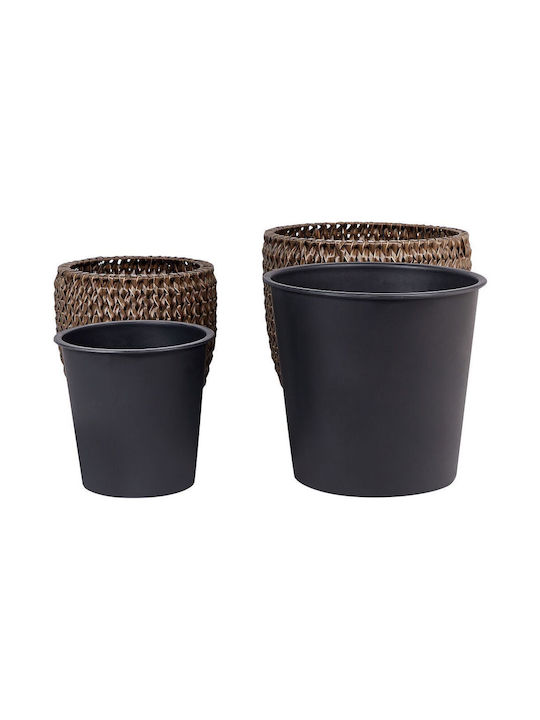 Set 2 Brown Rattan Flower Pots Berberis