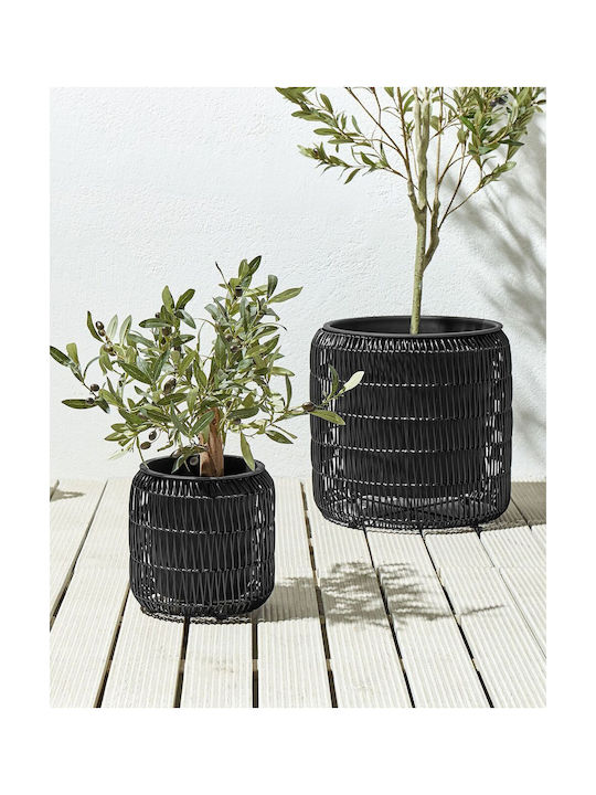 Set 2 Black Rattan Flower Pots Brodiea