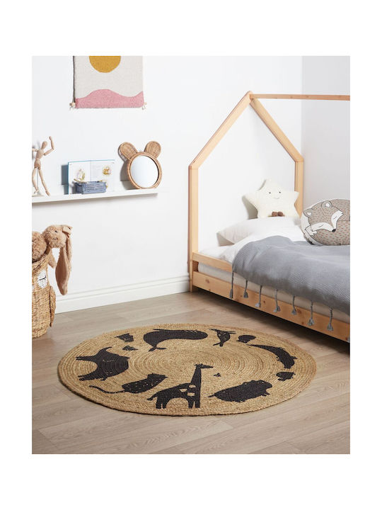 Round Children's Rug Made Jute Animal Motif ⌀ 120 Cm Beige Earth