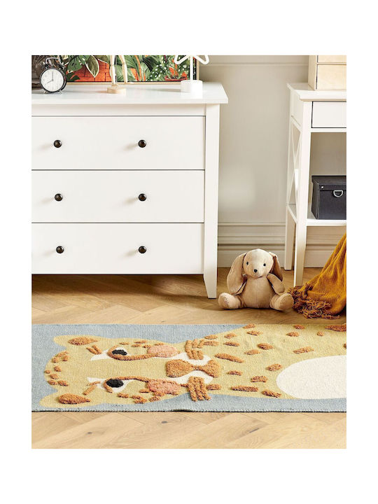 Cotton Children's Rug Leopard Motif 80 X 150 Cm Yellow-gray Tangse