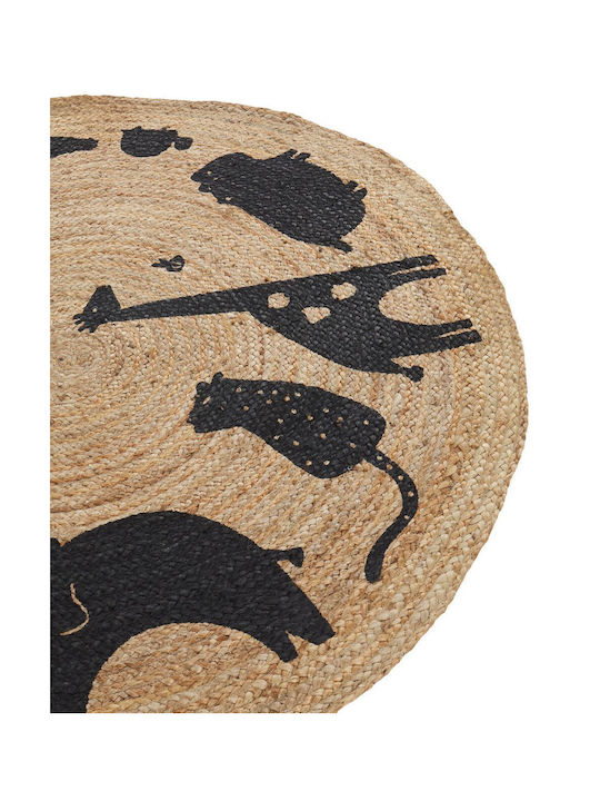 Round Children's Rug Made Jute Animal Motif ⌀ 120 Cm Beige Earth