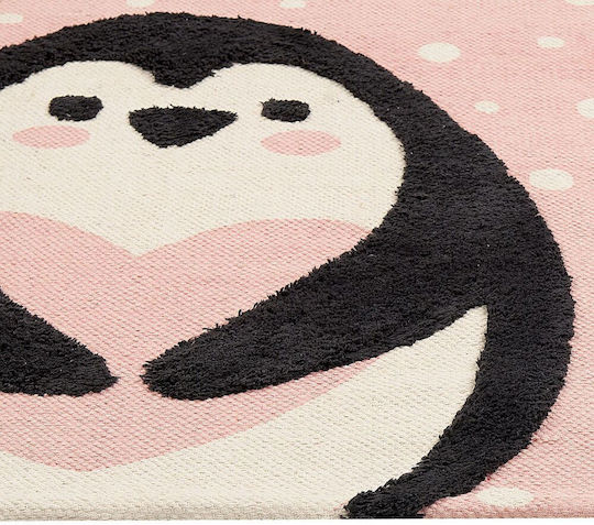 Cotton Children's Rug Penguin Motif 80 X 150 Cm Pink Pengkol