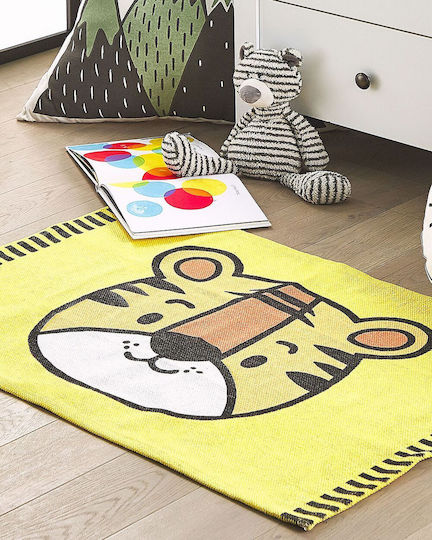 Kinderteppich aus Baumwolle mit Tigermotiv 60 x 90 cm Gelb Ranchi