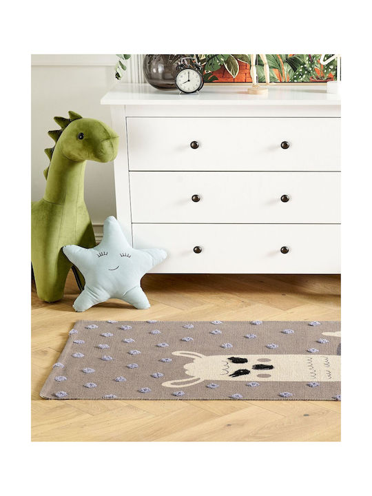 Cotton Children's Rug Llama Motif 80 X 150 Cm Brown Lubuk