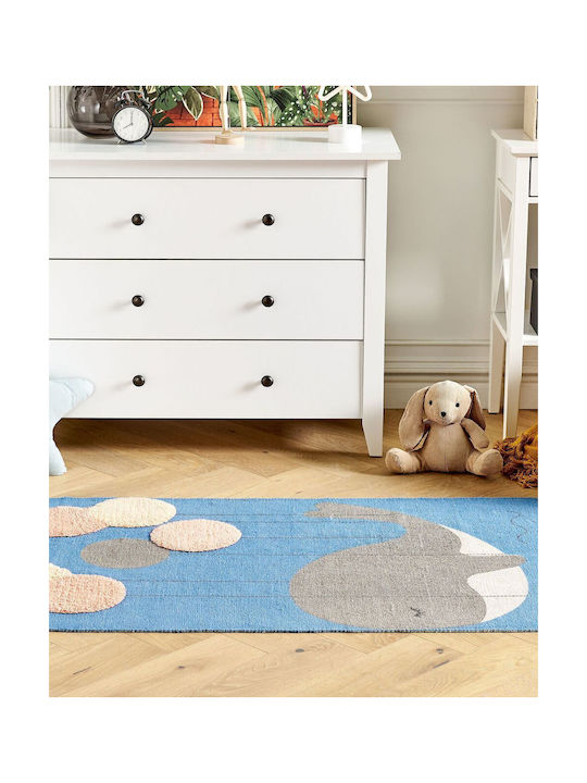 Children's Cotton Rug Whale Motif 80 X 150 Cm Blue Balabang