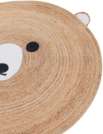 Round Children's Rug Made of Jute Bear Diameter 120 Cm Beige Kosalar