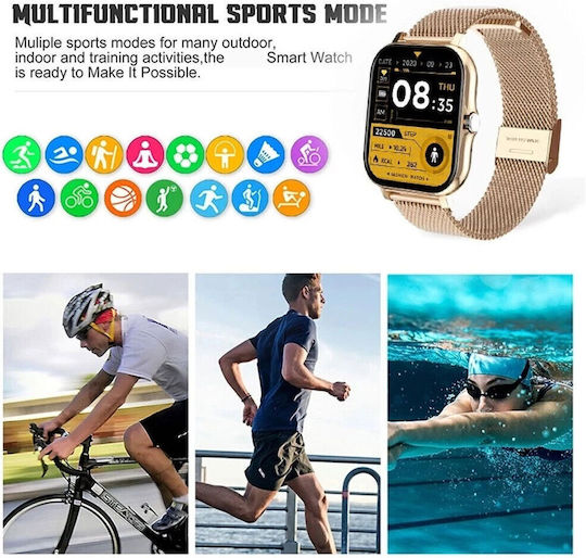 Y13 Stainless Steel Smartwatch with Heart Rate Monitor Gold