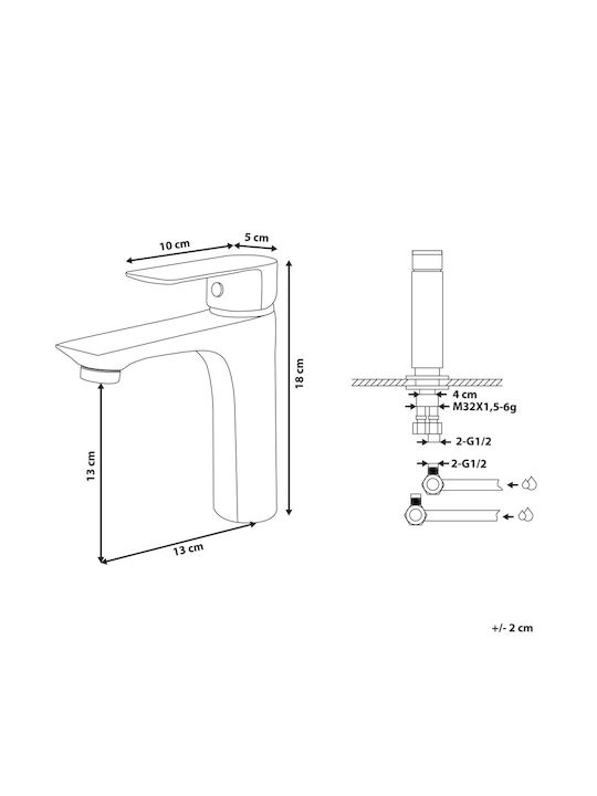 Beliani Mixing Sink Faucet Gold