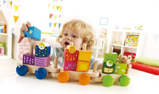 Hape Cuburi De Construit Fantasia Train Din Lemn Pentru 1.5+ Ani 17 Bucăți