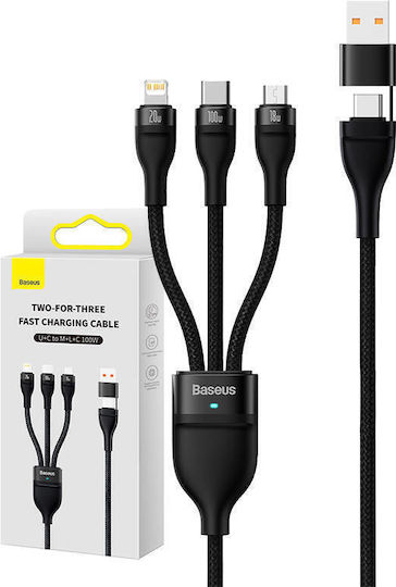 Baseus Flash Series II Braided USB to micro USB / Type-C / Lightning Cable Μαύρο 1.2m (CASS030101)