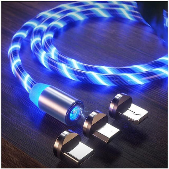 Magnetic USB to Lightning / Type-C / micro USB Cable Μπλε 1m (AT0000240)