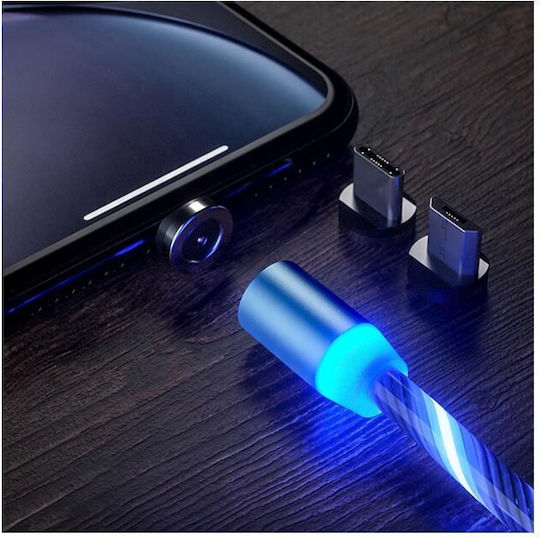 Magnetic USB to Lightning / Type-C / micro USB Cable Μπλε 1m (AT0000240)