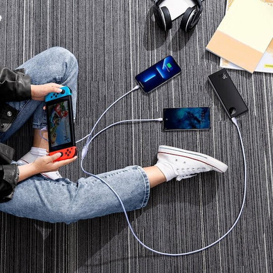 Baseus Flash Series II Braided USB to micro USB / Lightning / Type-C Cable Μωβ 1.5m (CASS030205)