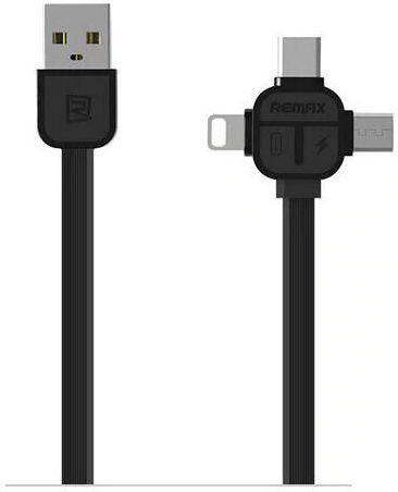 Remax Lesu RC-066th Flat USB to Lightning / Type-C / micro USB Cable 2.1A Μαύρο 1m