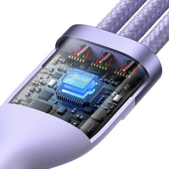 Baseus Flash Series II Braided USB to micro USB / Lightning / Type-C Cable Μωβ 1.5m (CASS030205)