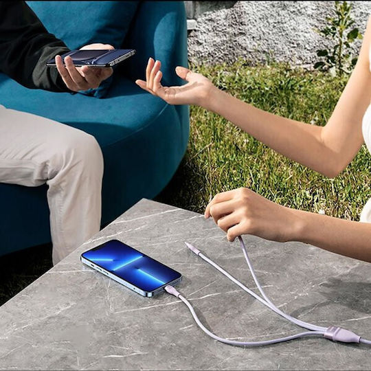 Baseus Flash Series II Braided USB to micro USB / Lightning / Type-C Cable Μωβ 1.5m (CASS030205)