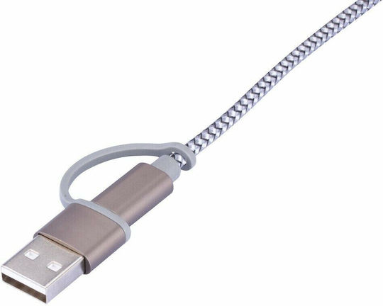 Troika CBL30 Geflochten USB zu Blitzschlag / Typ-C,TC-TC / Micro-USB Kabel Gray 1m