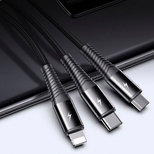 Joyroom S-1230G4 Braided USB to Lightning / Type-C / micro USB Cable Μαύρο 1.2m